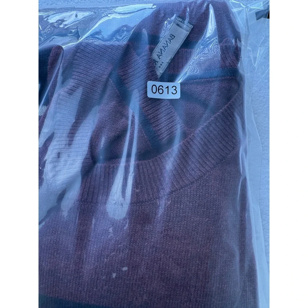 Banana Republic Men's Large Striped Crew Neck Sweater Burgundy Navy Cotton Blend